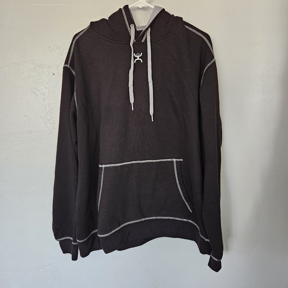 Hooey Men's XXL Black Hoodie Pullover Sweatshirt Exposed Stitching Western